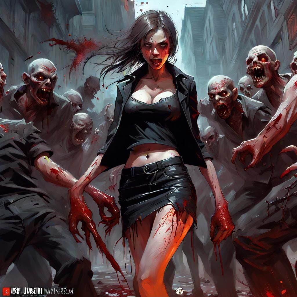 Vampire Girl vs Zombie Horde: Hyperdetailed Fantasy Art