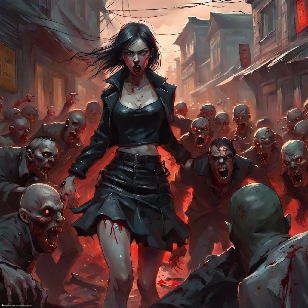 Vampire Girl vs Zombie Horde: Hyperdetailed Fantasy Art