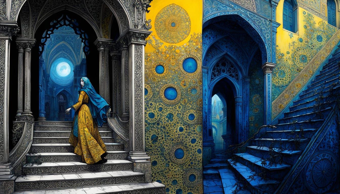 Ethereal Gothic Goddess in Iznik-Inspired Splendor