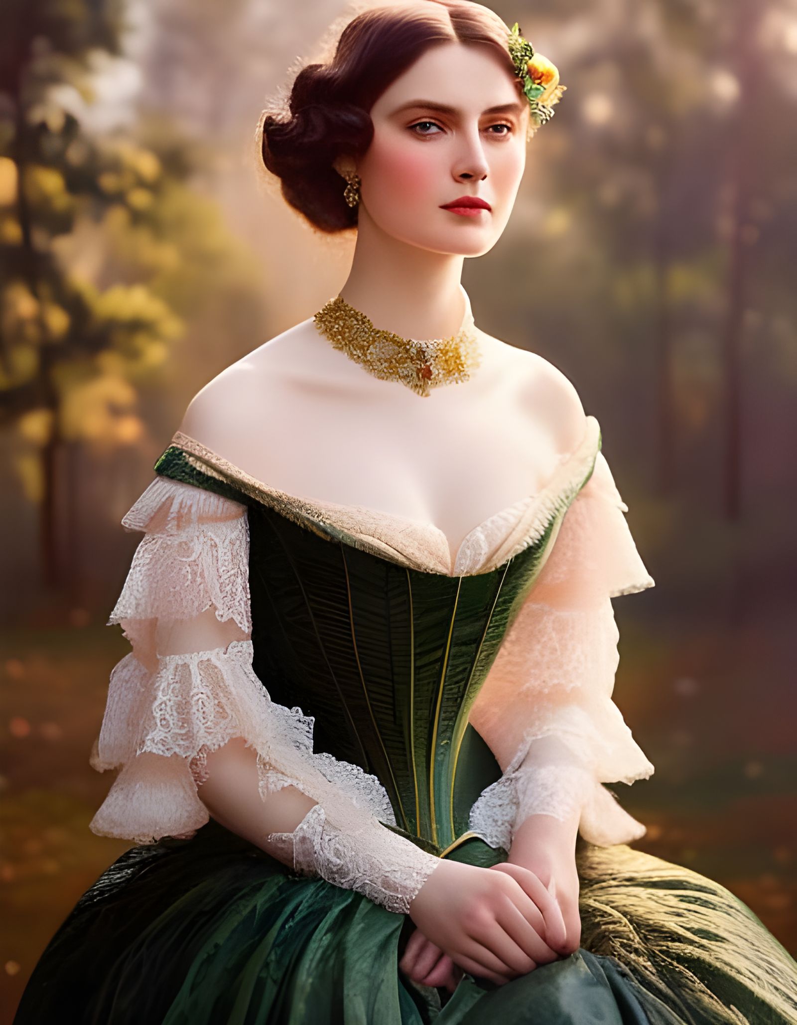 Victorian Beauty Portrait in Detailed Oil Painting Style