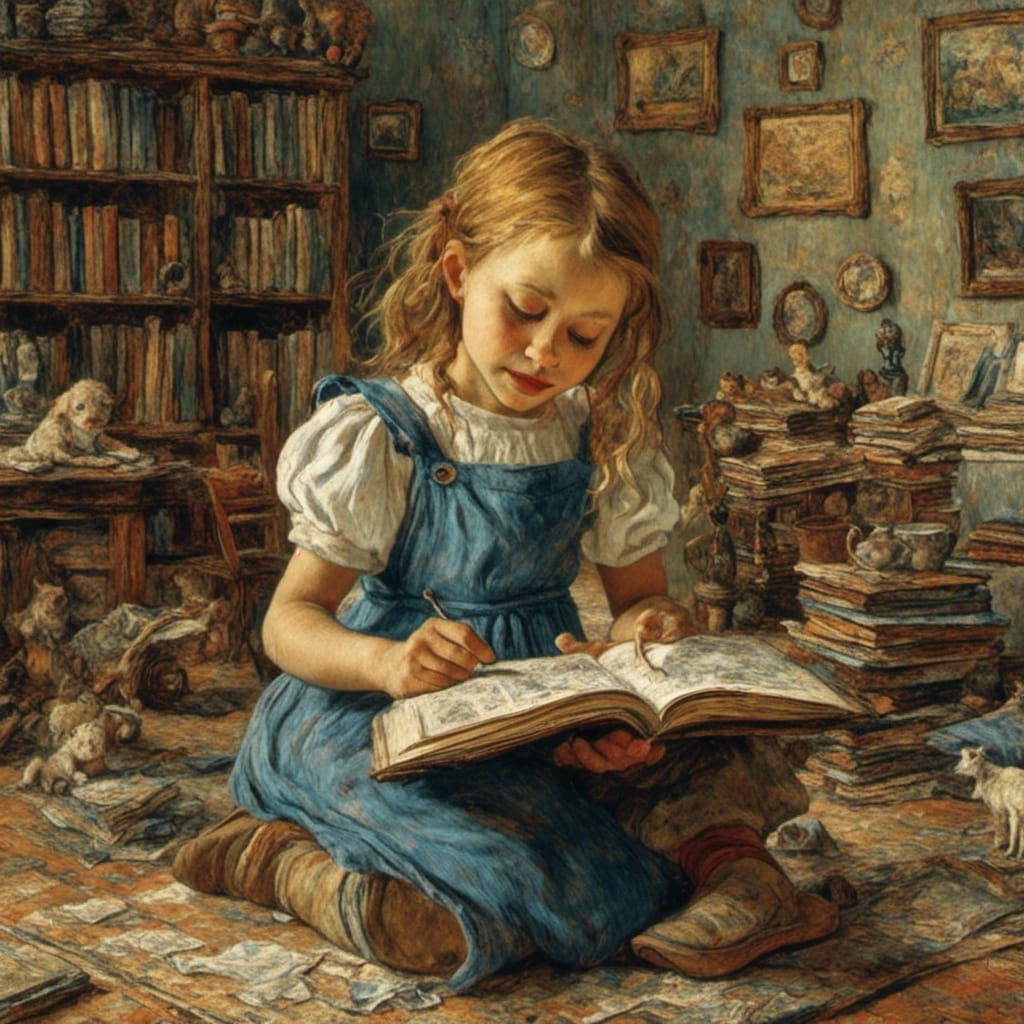 Girl with Book: Van Gogh Style Super-Realism