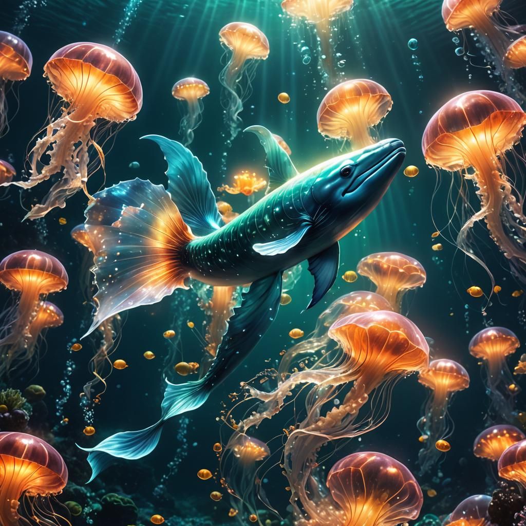Glass Whale with Jellyfish: An Underwater Fantasy