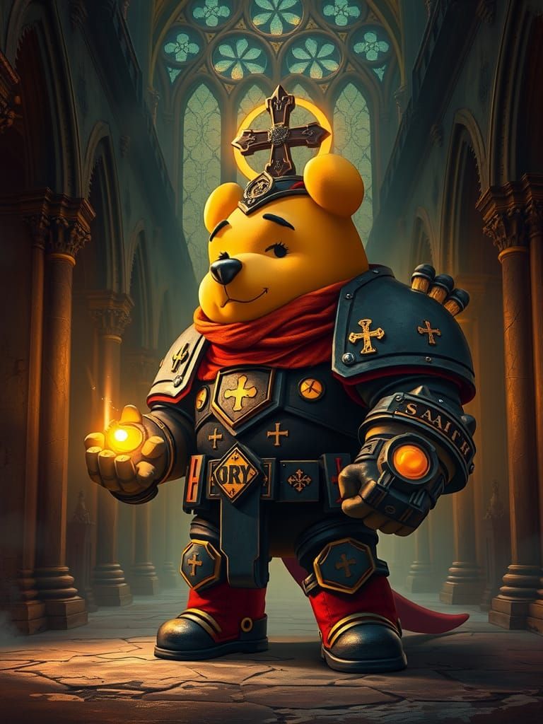Winnie-the-Pooh in Warhammer 40K Armor