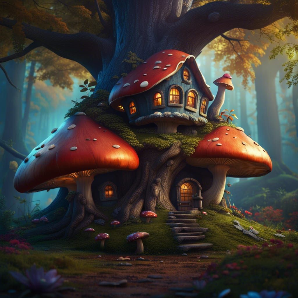 Magical Mushroom House in Enchanted Forest
