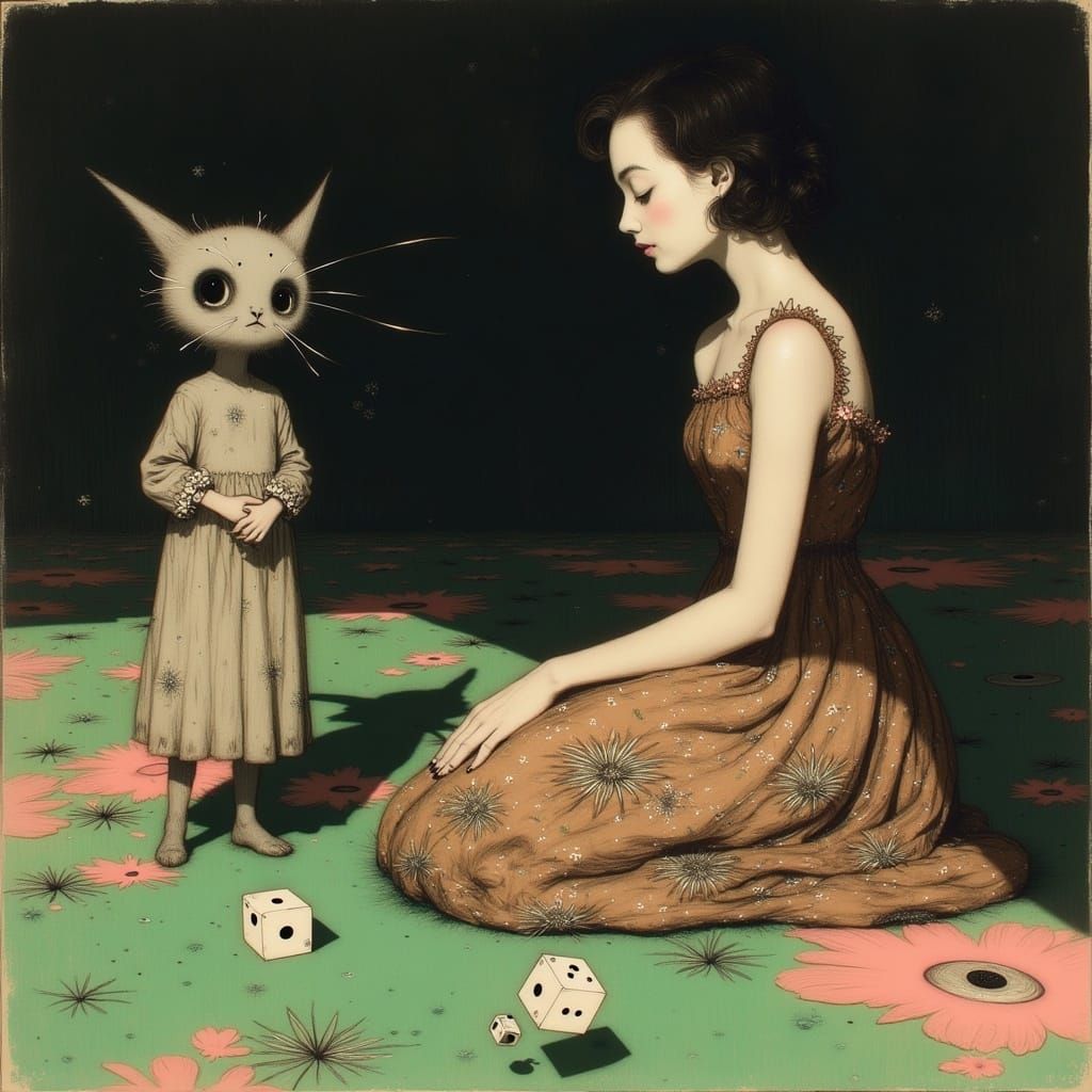 A Young Woman in Contemplation, Surrounded by Whispers of Fa...