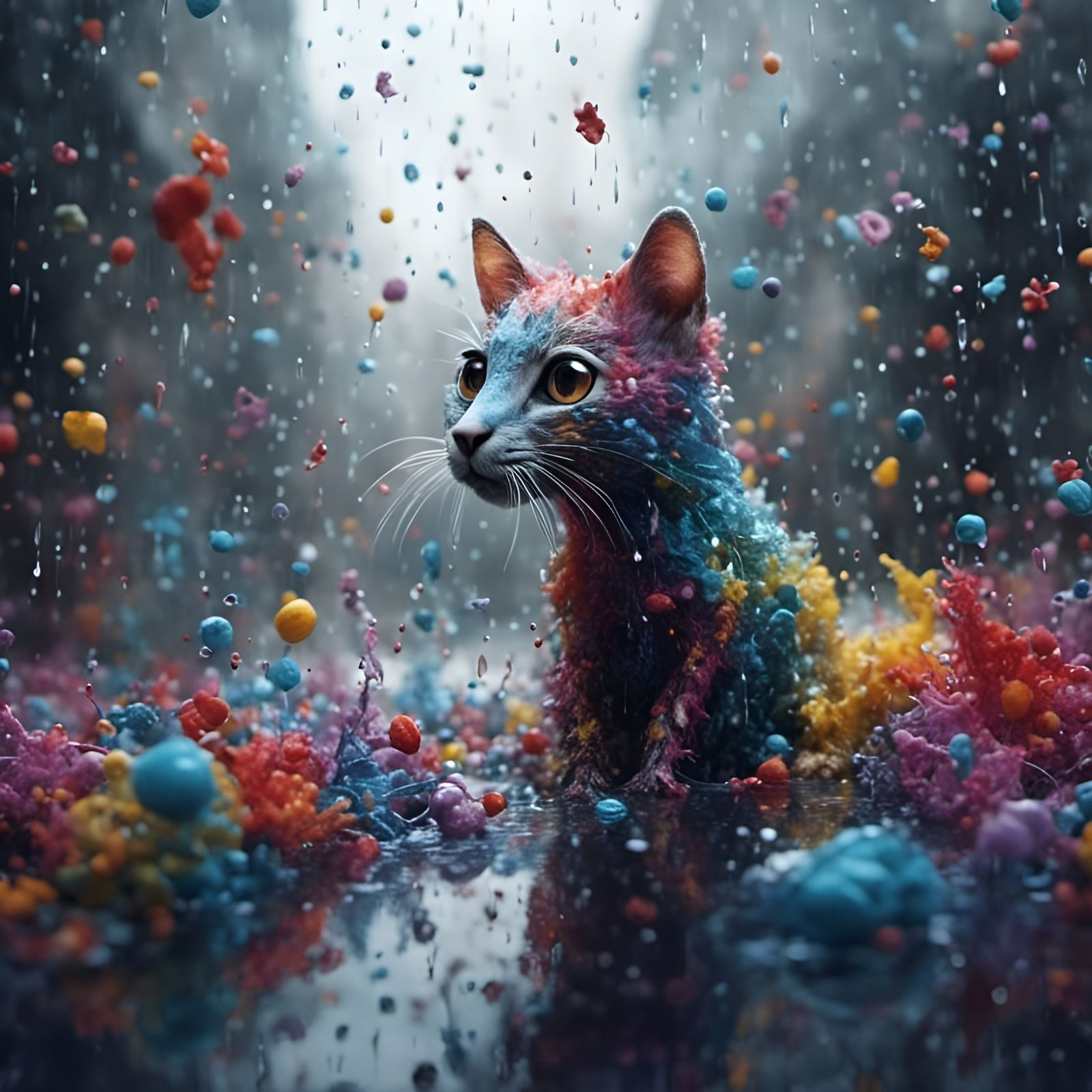 Painters cat hunting for canvas
