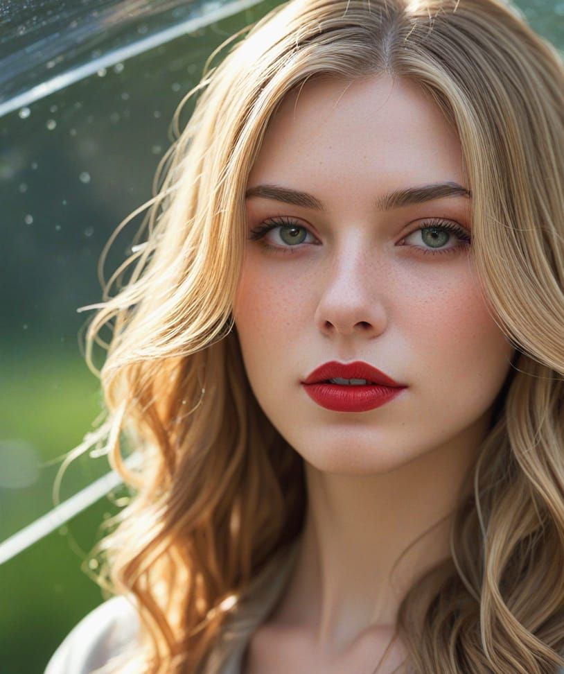 Photorealistic Woman Through Retro Umbrella