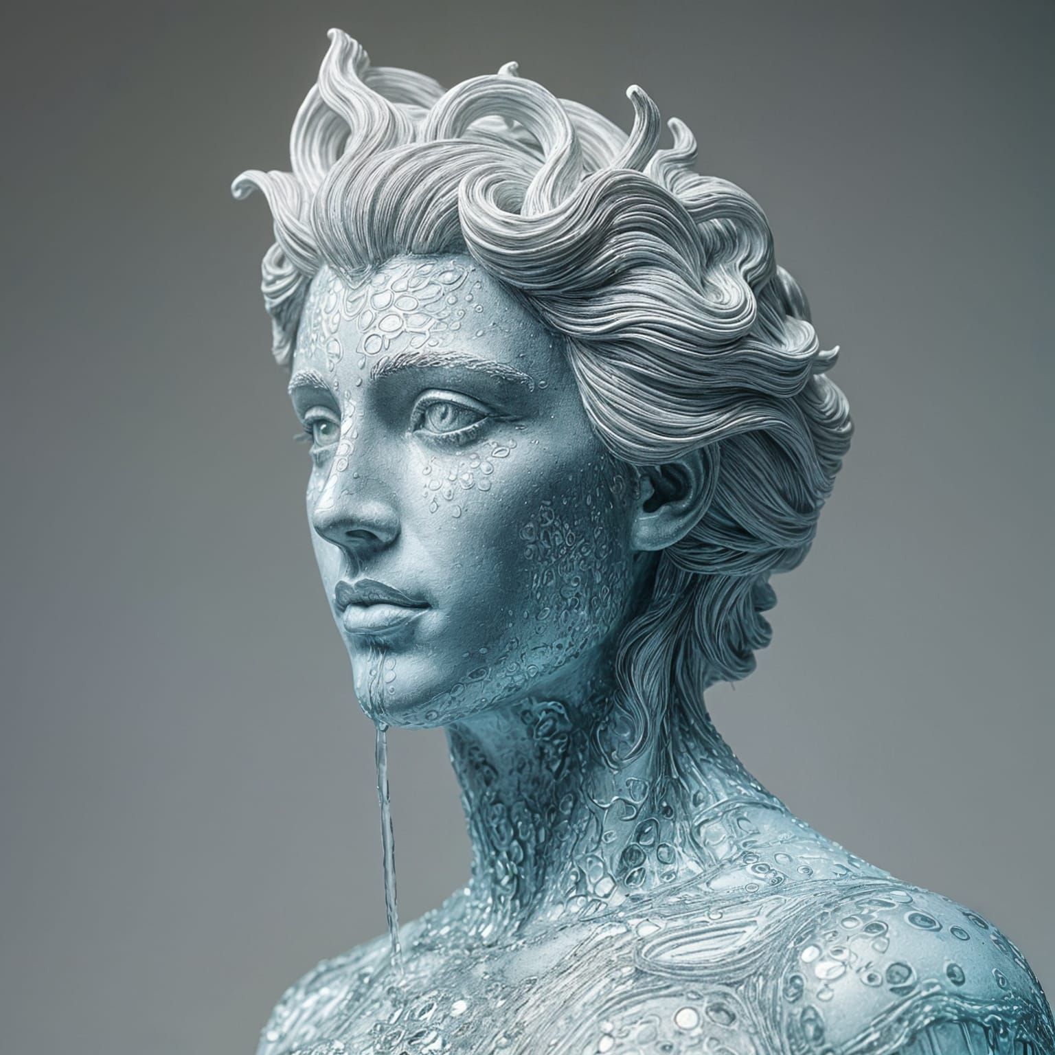 Surreal Water Statue in Hyperrealistic Style