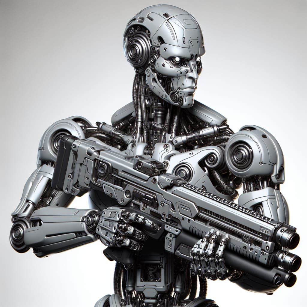 Photorealistic Robot Warrior Ready for Battle