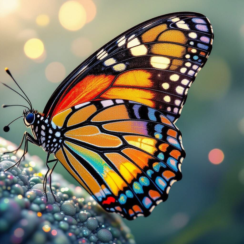 Iridescent Butterfly Wing Macro: Surreal Bioluminescent Deta...