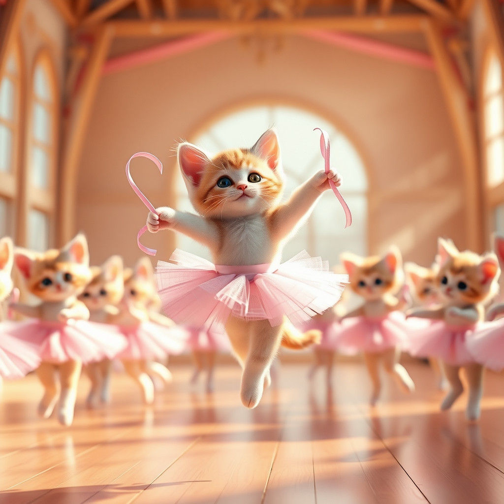 Ballerina Kitten's Dream: A Whimsical 3D Render
