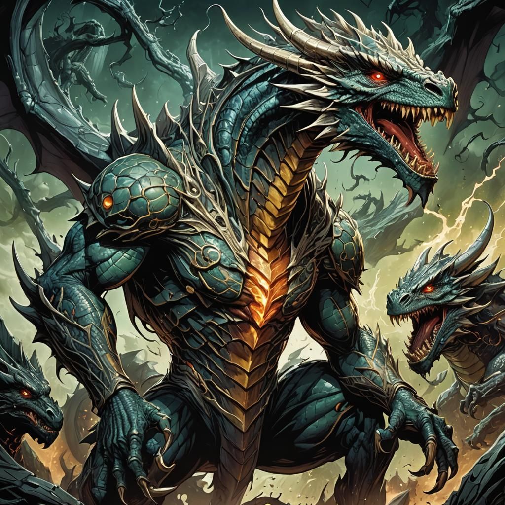 Humanoid Dragon Mutant in Comic Book Style