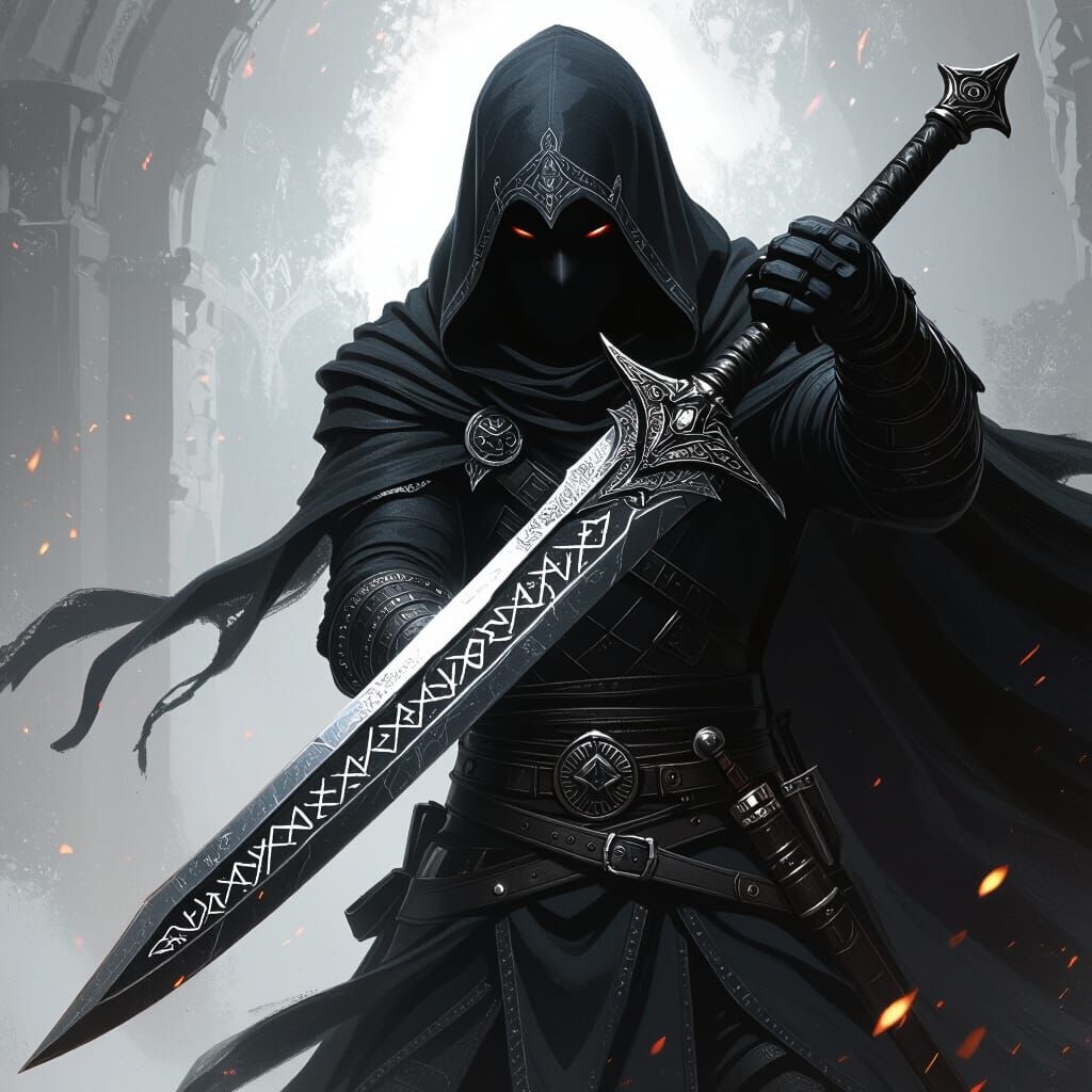 Mystical Assassin with Rune Dagger in Fantasy Style