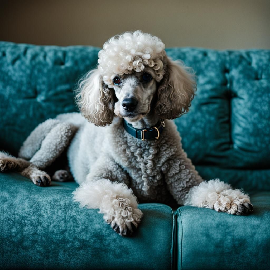 Surreal Poodle Portrait on Couch