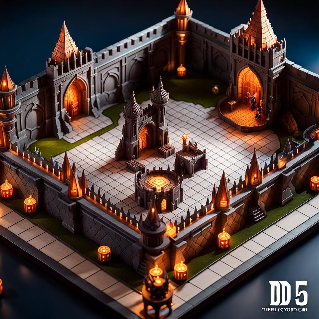 Isometric D&D Tabletop Game with Castle, 3D Render