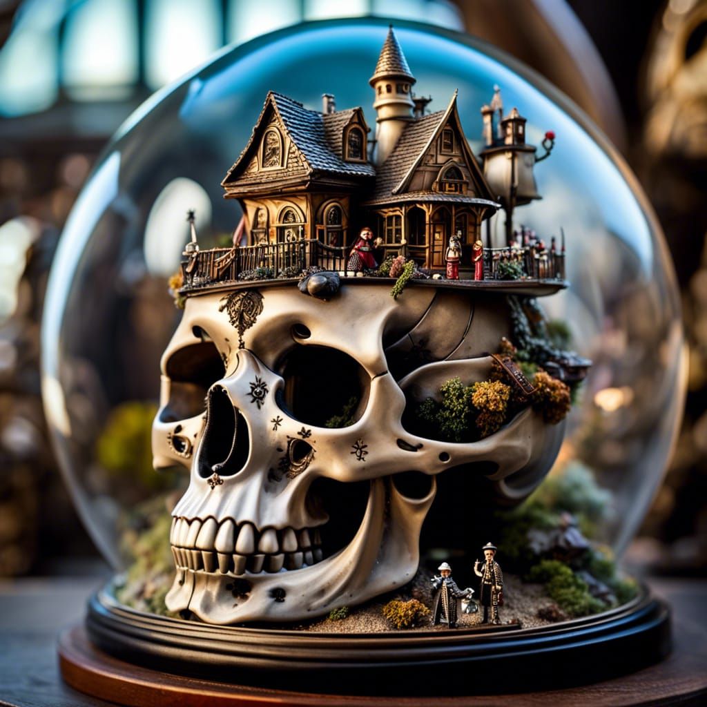 Steampunk Fairy Village on Skull: Fantasy Art