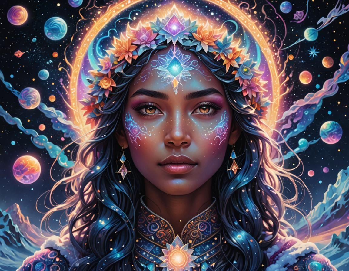 Snow Girl in Astral Cosmic Illustration