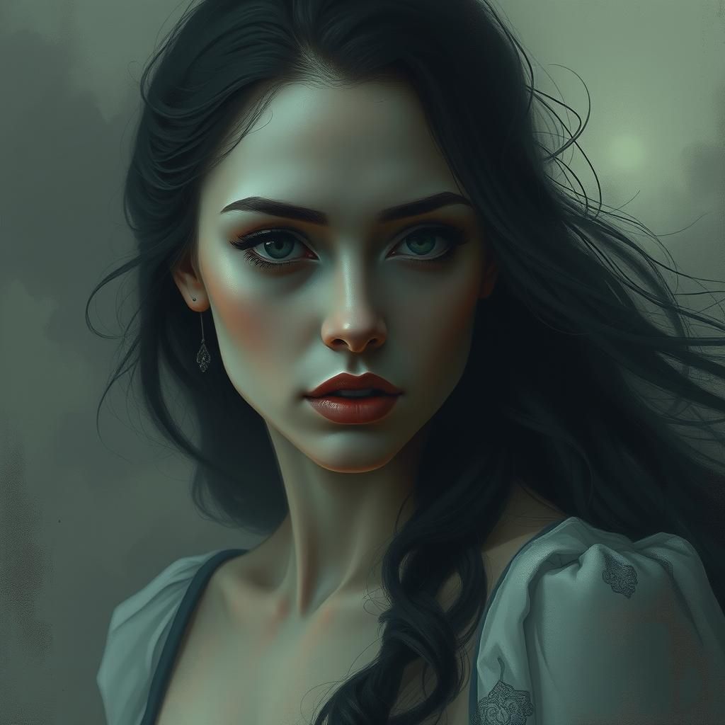 Mysterious Woman Amidst Illusions, Ethereal Digital Art