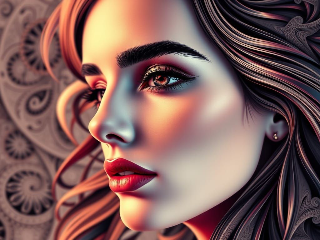 Abstract Portrait of a Woman in Fractal Vector Art