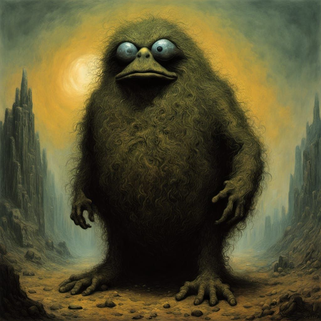 Grisly Oscar the Grouch in Dark Surrealist Art