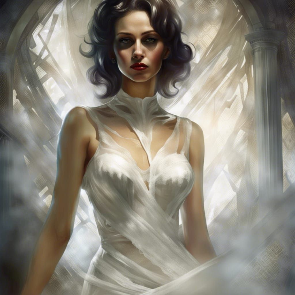 Ethereal Woman in White Dress: Dark Fantasy Art