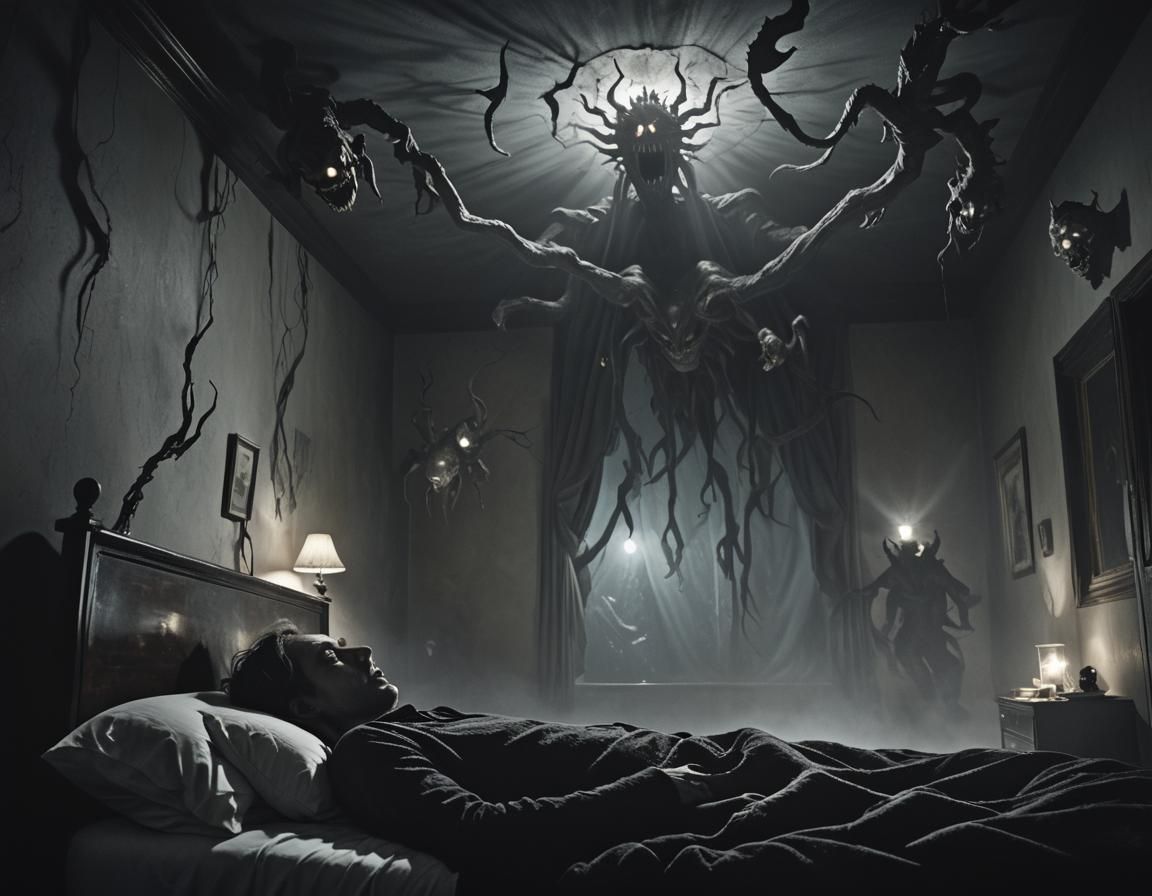 Demonic Sleep Paralysis in Surrealist Art Style