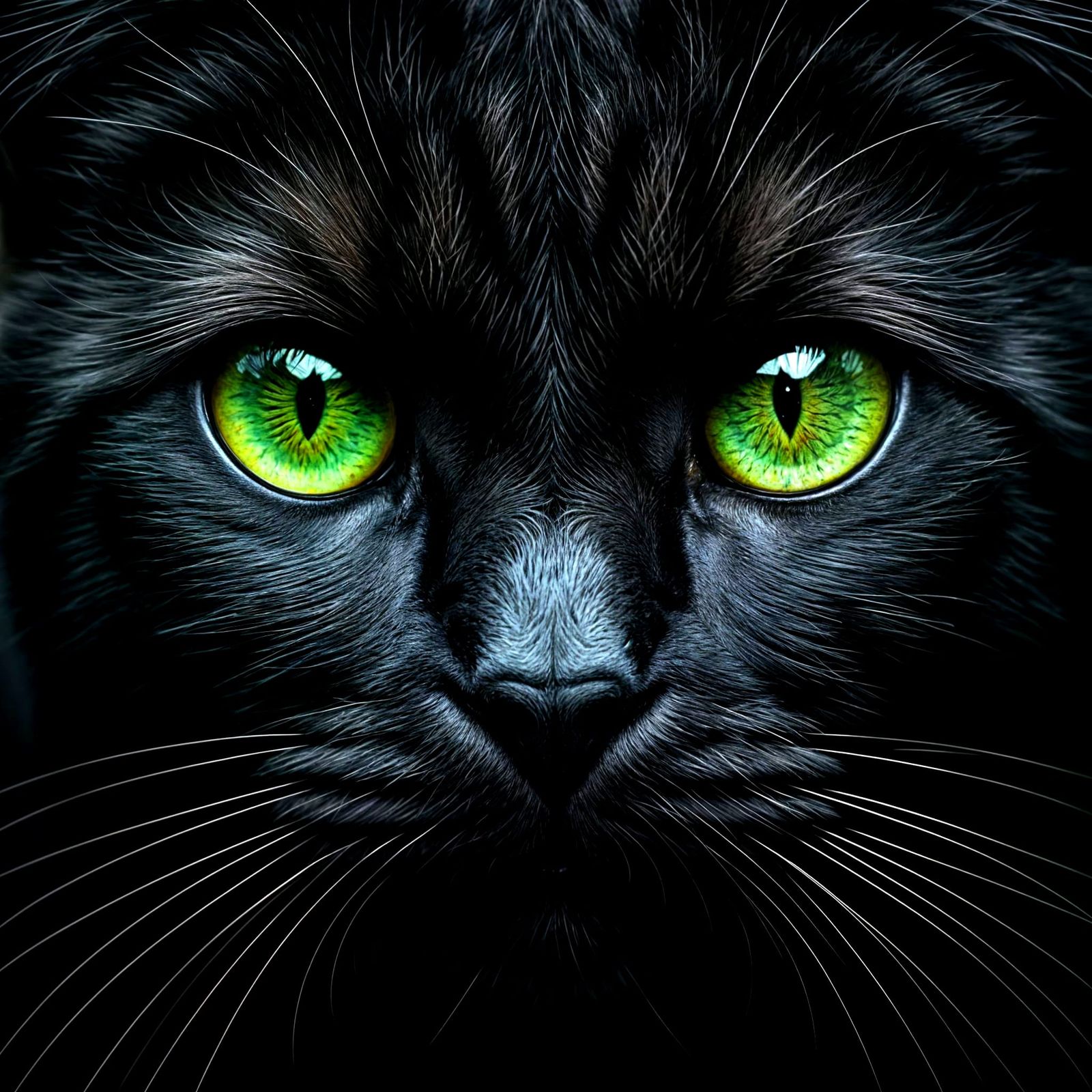 Gorgeous Black Feline with Vivid Green Eyes