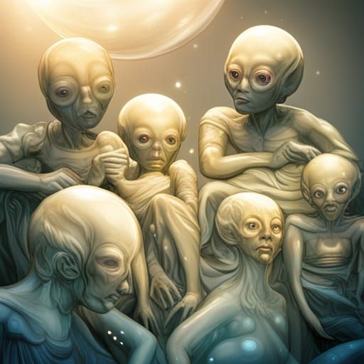 Alien Dolls in Soap Bubbles in Comic Book Style