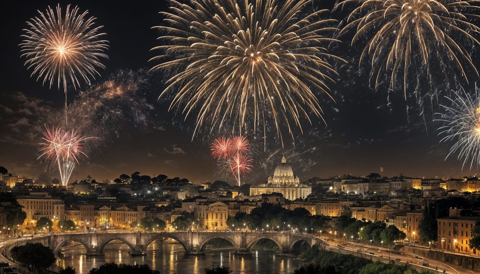 Rome by Night: Fireworks Over City Skyline