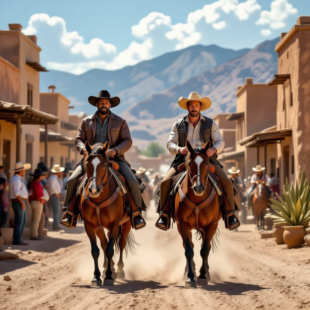 Cowboys Ride into a Mexican Village in Remington & Frazetta ...