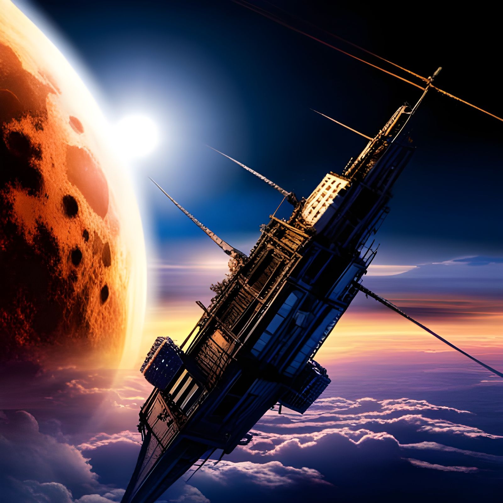 Steampunk Space Pirate Ships Around the Moon