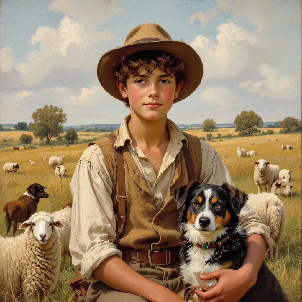 Young Farmer Herding Sheep in Rural France