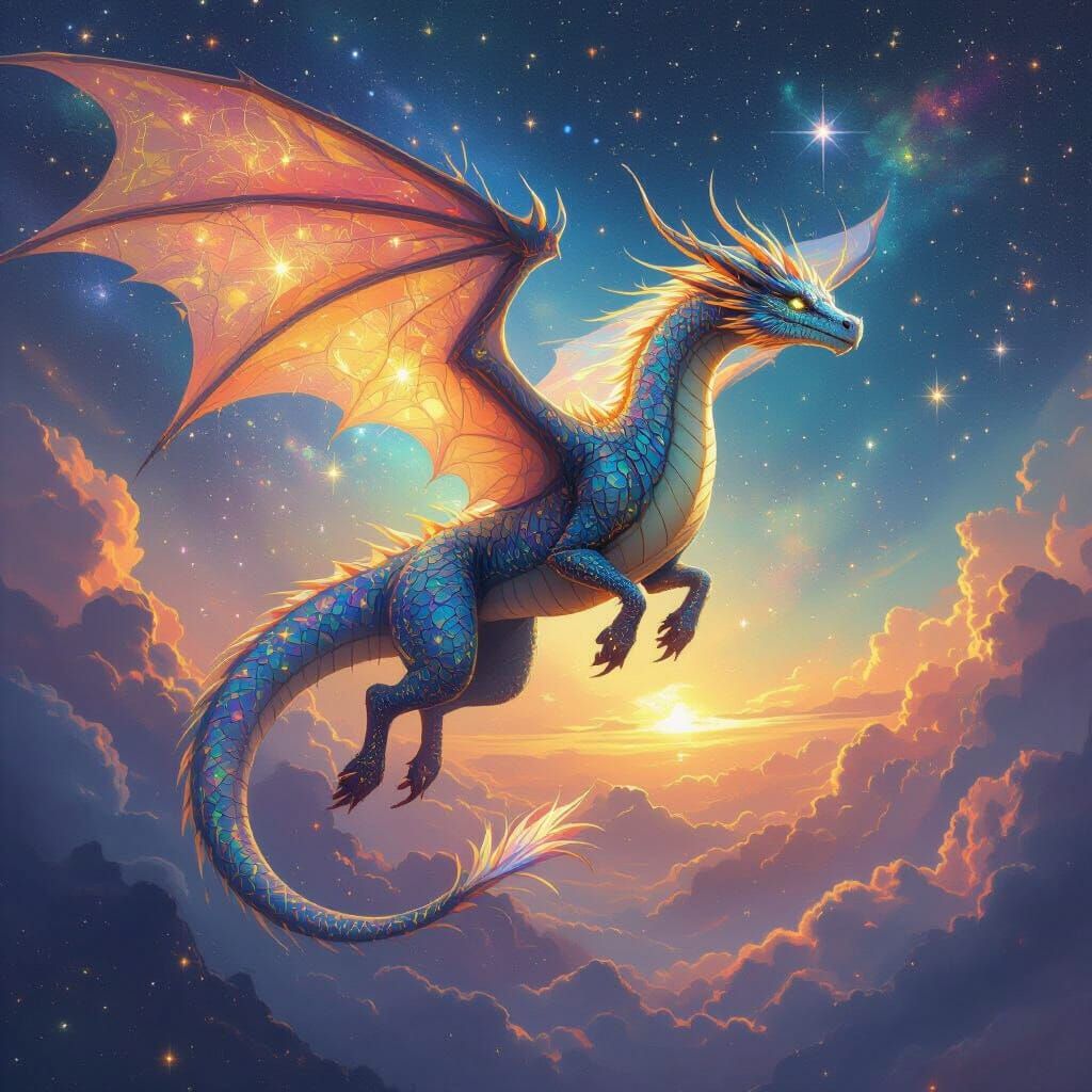 Iridescent StarDragon Soaring Through the Cosmos