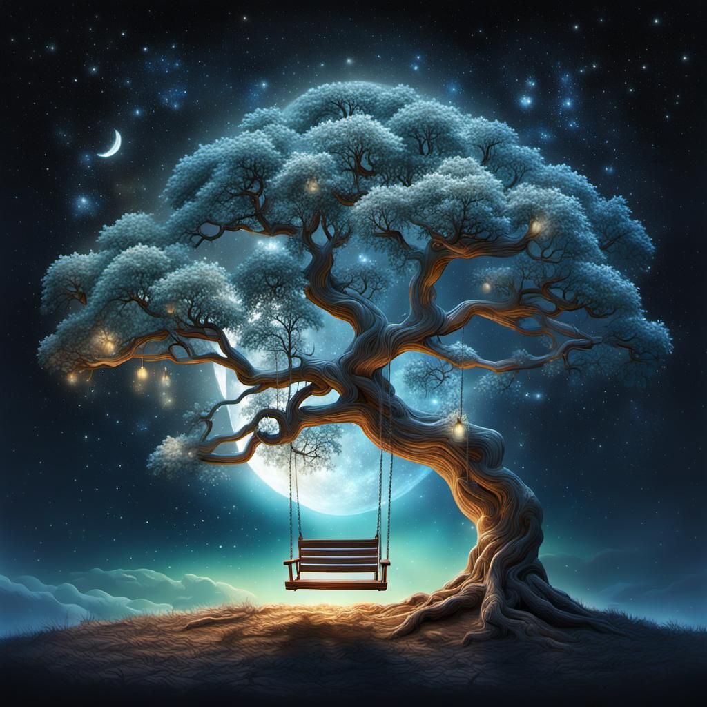 Four Seasons Tree Swing Under Galactic Moonlight