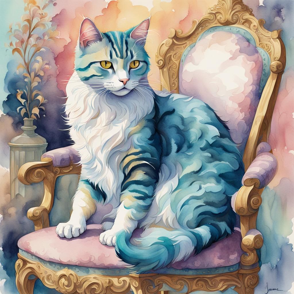 Mystical Ostend Cat Watercolor Illustration