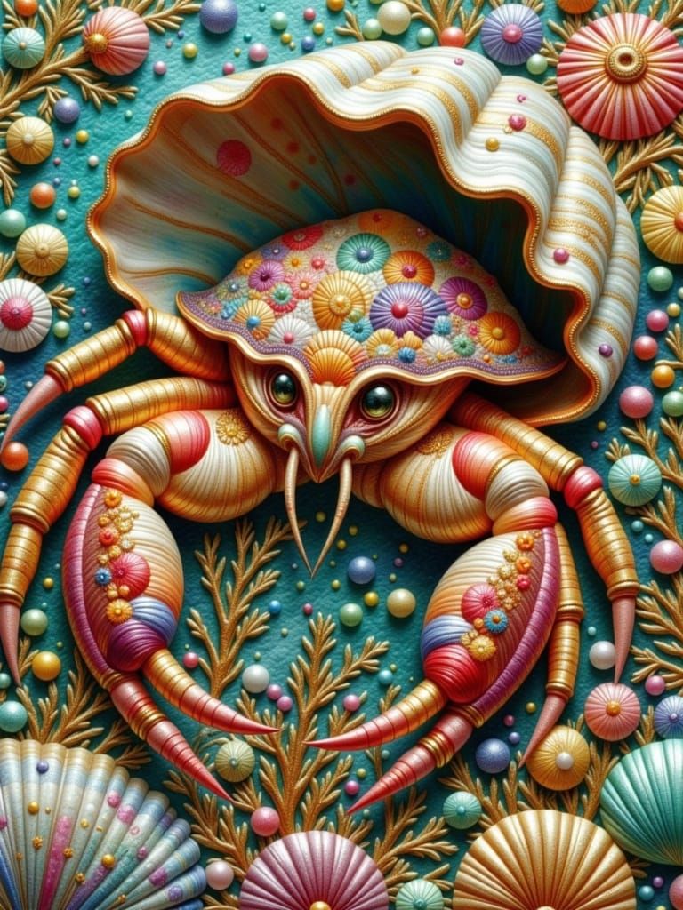 Embroidered Hermit Crab in Fantasy Underwater World