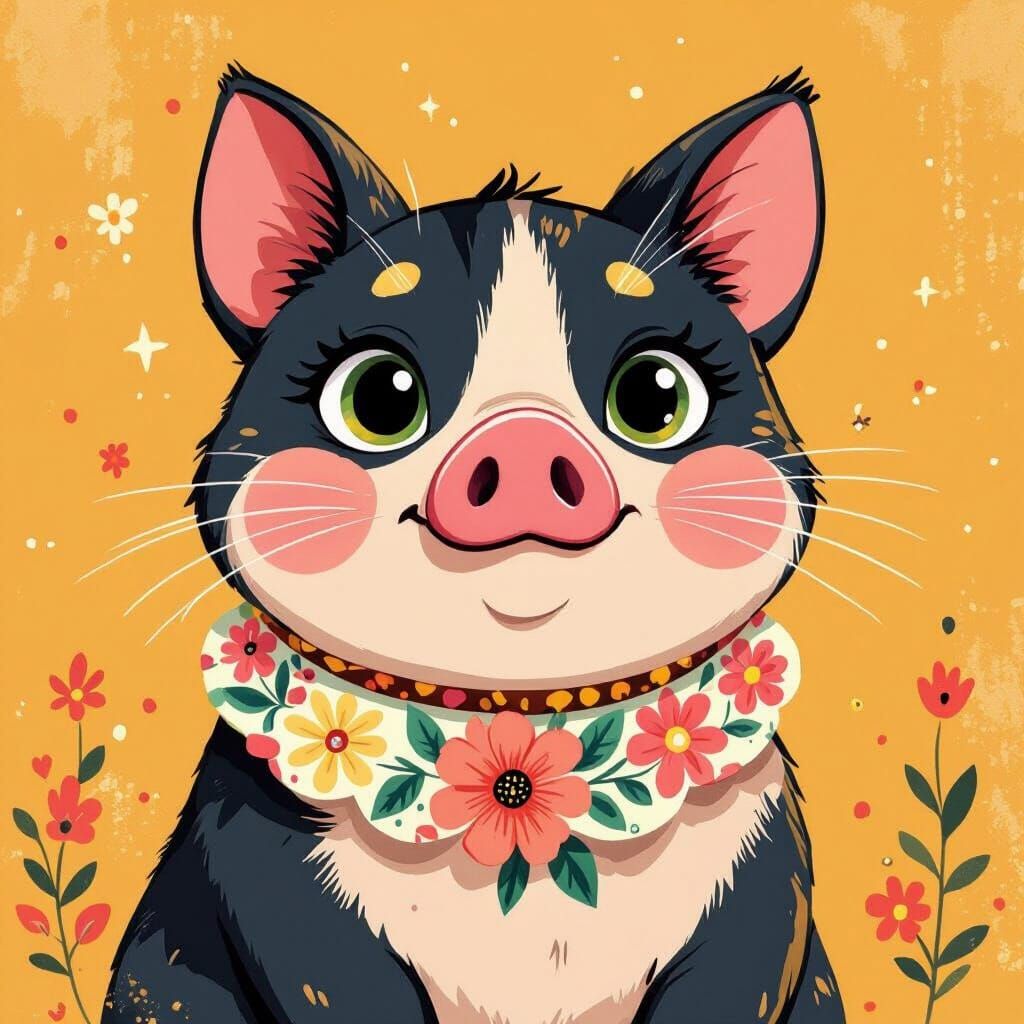 Cat with Pig Face in Whimsical Style