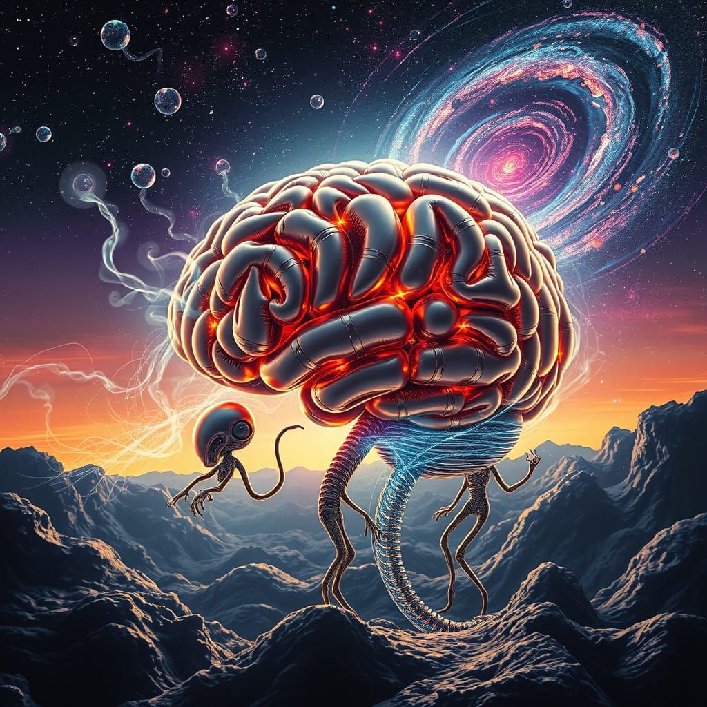 Luminous Brain Galaxy with Memory Aliens and Cosmic Vortex