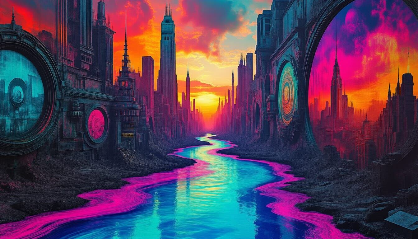 Surreal Abstract Collage with Vibrant Colors