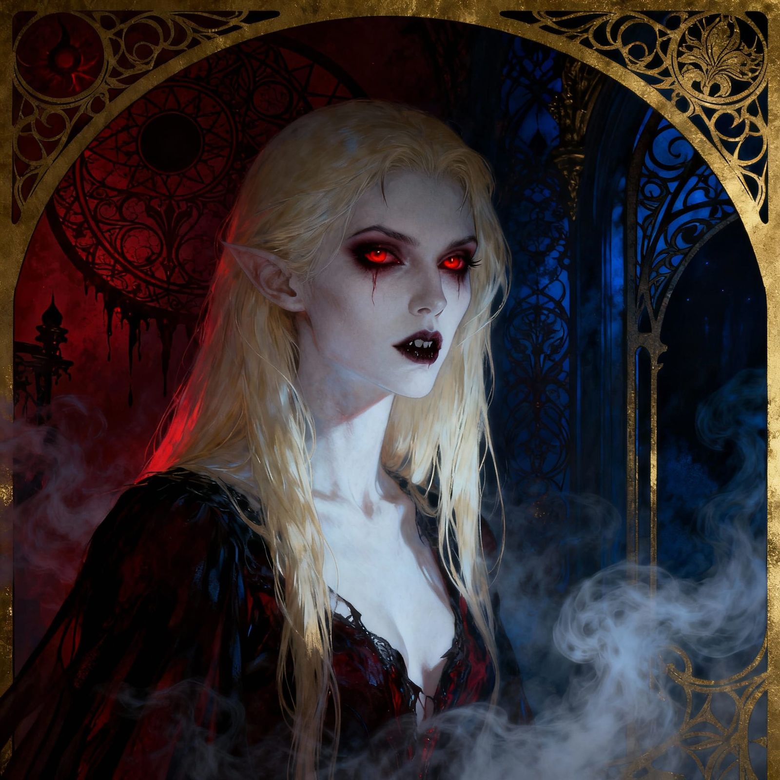 Art Nouveau Vampire with Blonde Hair in Dramatic Lighting