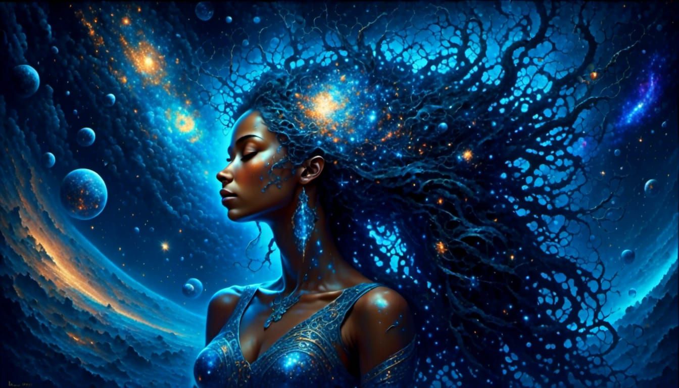 Cosmic Nebula Goddess in Electric Stars
