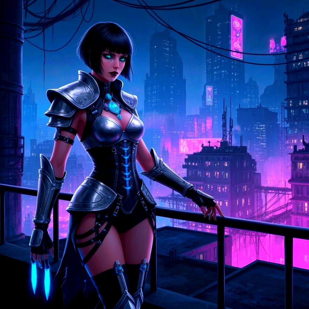 Gothic Steampunk Viking in Neon Metropolis