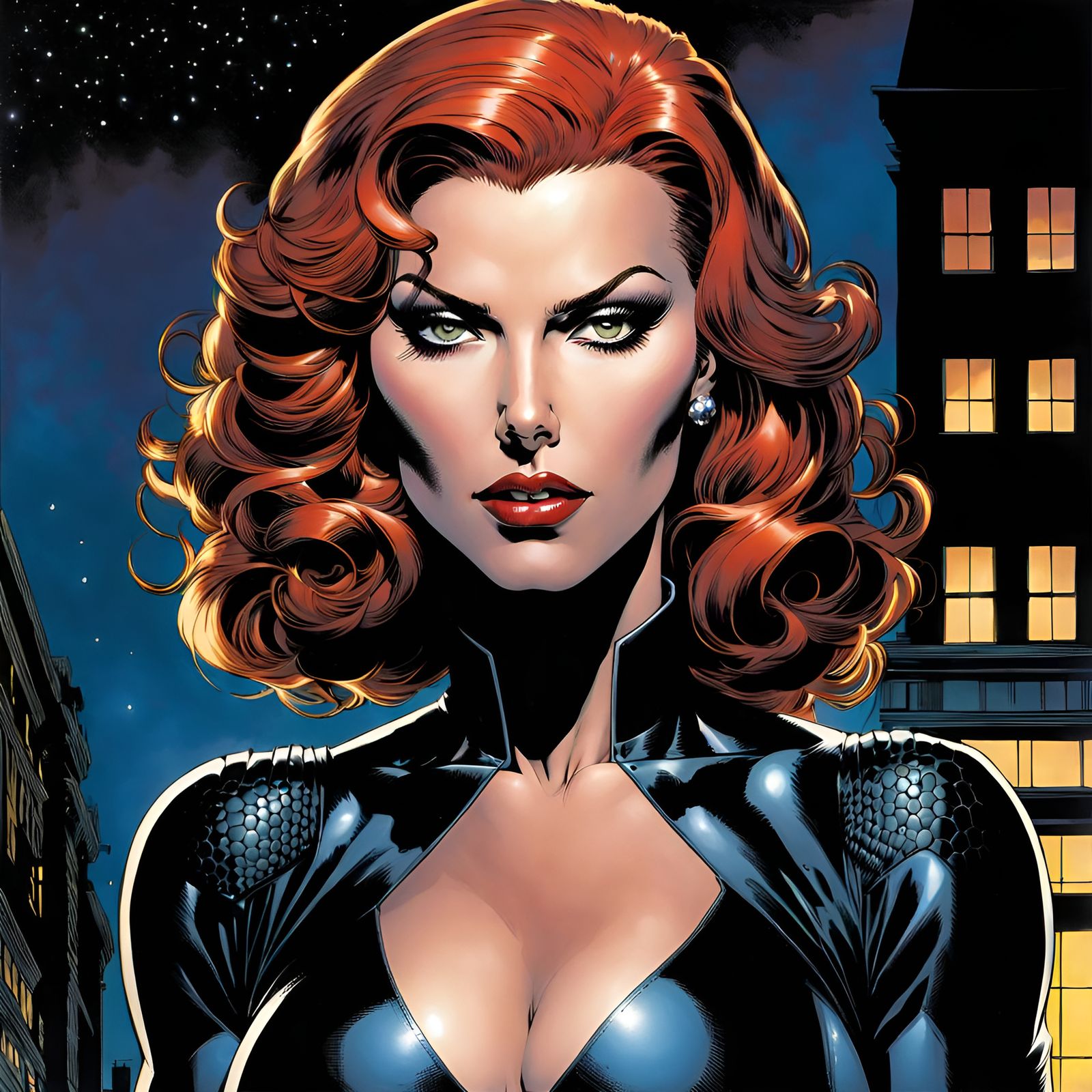 Gorgeous Black Widow Portrait in Comic Book Style