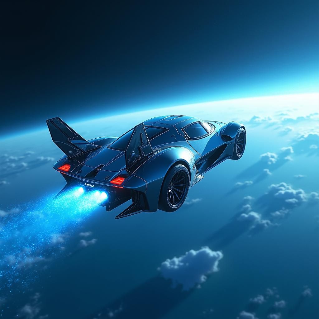 Cyberpunk Spaceship Car Plunges to Ocean