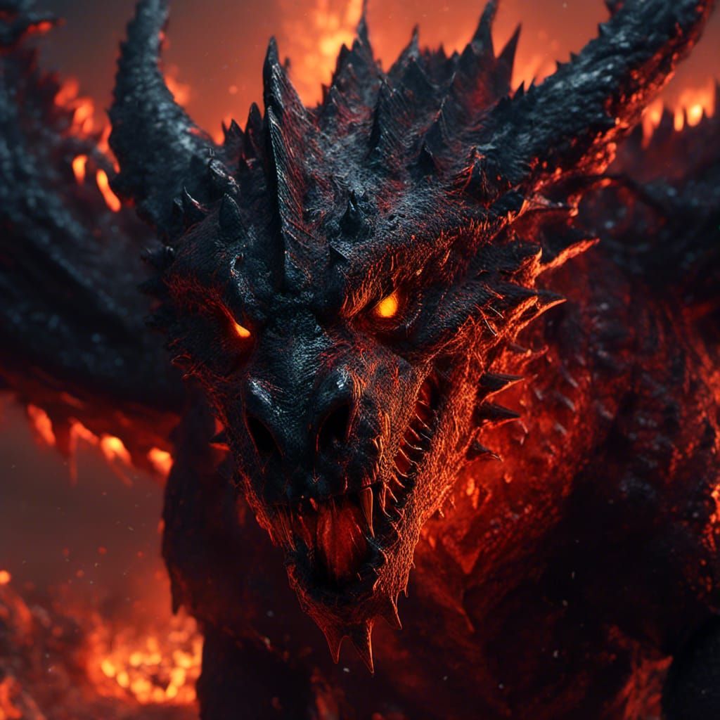 Demonic Lava Dragon-Bear in Macabre Dark Art