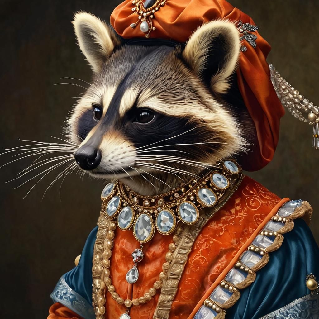 Portrait of a Renaissance lady raccoon