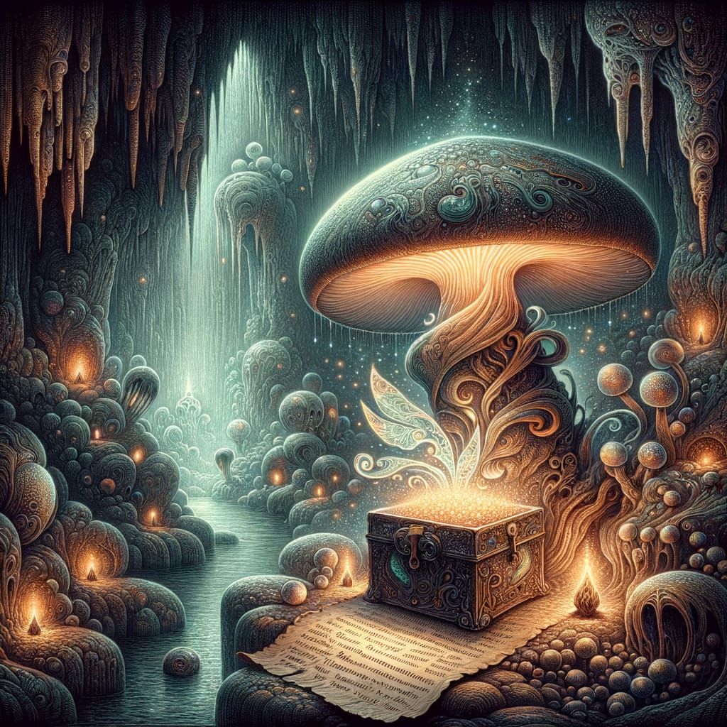 Enchanted Mushroom Treasure Chest in Glowing Cavern