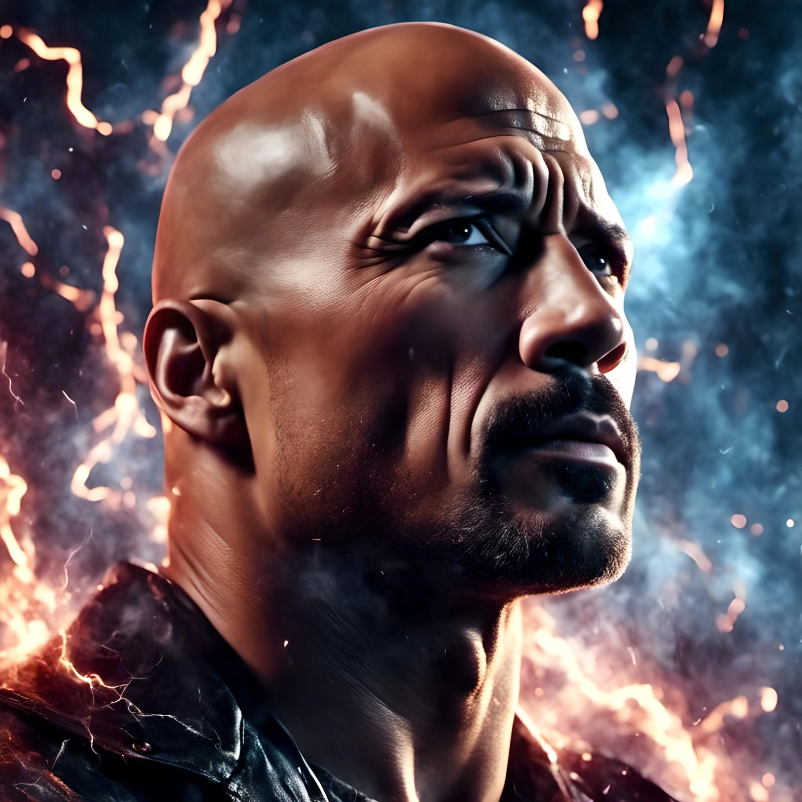 Electric Dwayne Johnson Portrait with Lightning Effects