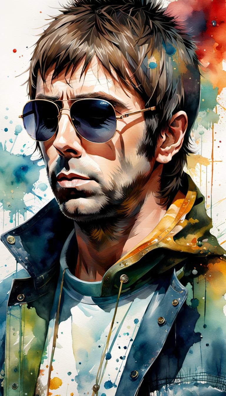 Liam Gallagher Portrait in Watercolor Manga Style