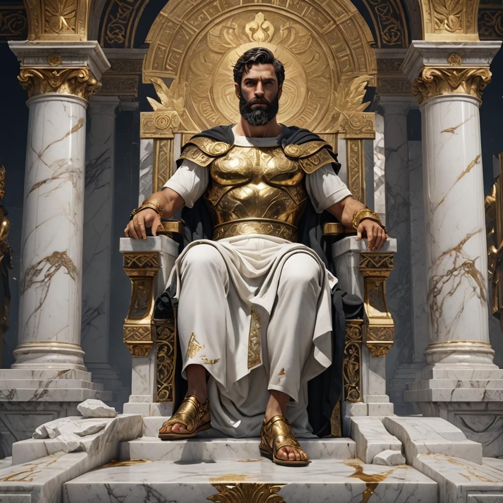 Greek God on Marble Throne in Detailed Matte Painting